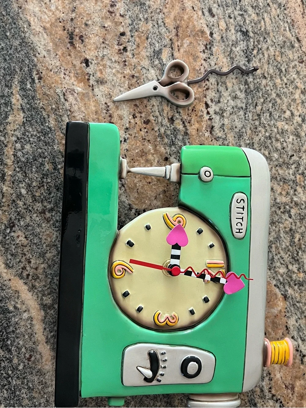 Mint Sewing Machine Wall Clock with Pink Accents